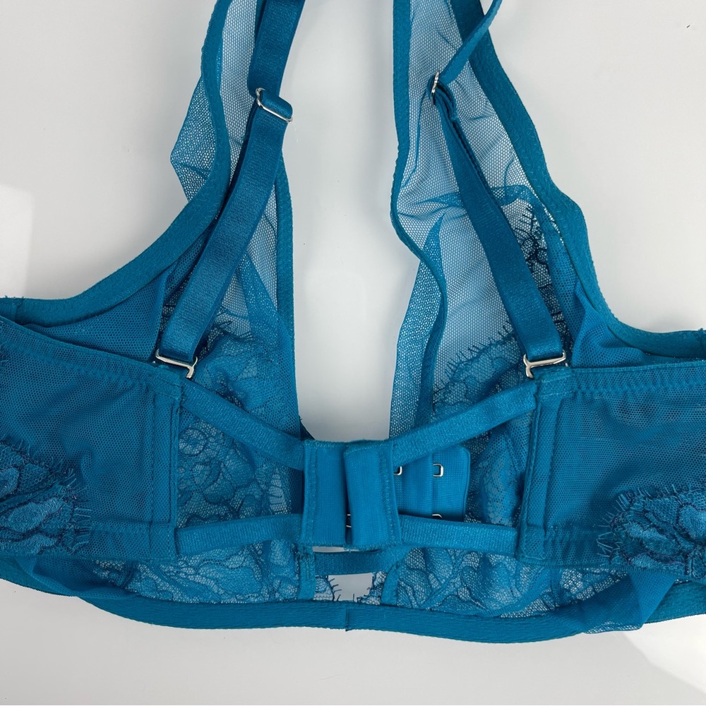 Victorias Secret Bra Very Sexy Unlined Plunge Sheer‎ Floral Blue Purple Halter - Picture 6 of 8